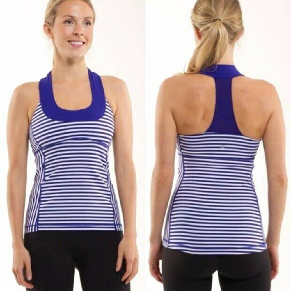 Lululemon Scoop Neck Tank Blue White Stripes